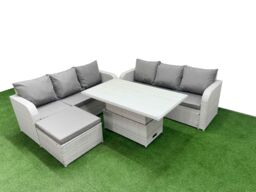 Fimous Outdoor Garden Furniture Sets 7 Seater Wicker Rattan Furniture Sofa Sets w/ Adjustable Lifting Dining or Coffee Table high Back Lounge Sofa - thumbnail 1