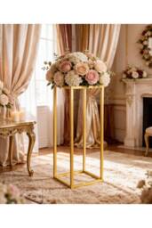 Garden Sanctuary Metal Column Flower Stand for Wedding Decoration in Gold - thumbnail 1