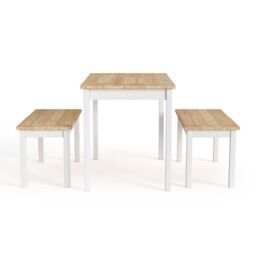 Living and Home 3Pcs Modern Rectangular Pine Dining Table and Bench Set in Natural - thumbnail 3
