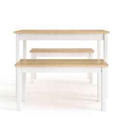 Living and Home 3Pcs Modern Rectangular Pine Dining Table and Bench Set in Natural - thumbnail 5