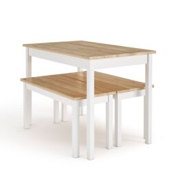 Living and Home 3Pcs Modern Rectangular Pine Dining Table and Bench Set in Natural - thumbnail 4