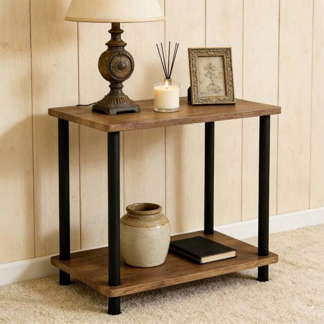 FORGEVIO Small 2-Tier Oak Finish Side Table with Shelf, Coffee End in Brown - image 1