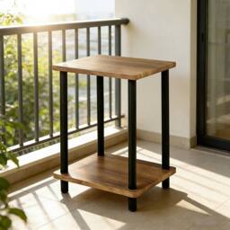 FORGEVIO Small 2-Tier Oak Finish Side Table with Shelf, Coffee End in Brown - thumbnail 4