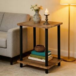 FORGEVIO Small 2-Tier Oak Finish Side Table with Shelf, Coffee End in Brown - thumbnail 3