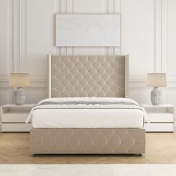 "BSSPOKE Ruby Divan Bed Plush Velvet 54""Headboard 2Drawers Footend No Mattress in Cream - Size: Double" - thumbnail 3