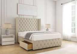 "BSSPOKE Ruby Divan Bed Plush Velvet 54""Headboard 2Drawers Footend No Mattress in Cream - Size: Double" - thumbnail 1