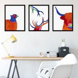 "Wee Blue Coo Wall Art Print Bright Colourful Scottish Highland Wildlife Framed Poster Pack of 3 - Size: W12"" x H16""" - thumbnail 3