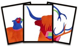 "Wee Blue Coo Wall Art Print Bright Colourful Scottish Highland Wildlife Framed Poster Pack of 3 - Size: W12"" x H16""" - thumbnail 1