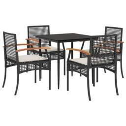 Berkfield Home 5 Piece Garden Dining Set with Cushions Black Poly Rattan - thumbnail 1