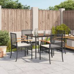 Berkfield Home 5 Piece Garden Dining Set with Cushions Black Poly Rattan - thumbnail 2