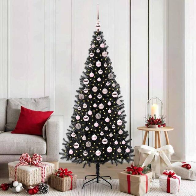 Berkfield Home Christmas Tree with 300 LEDs with Stand Black 180 cm PVC - image 1