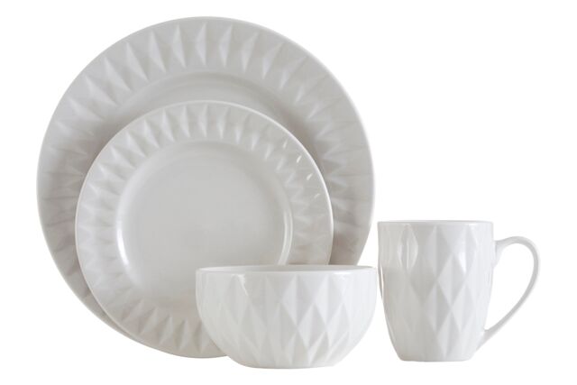 Orsina 16Pc Embossed White Porcelain Dinner Set, 16Pc Dinner Set, Embossed Dinner Set, White Ceramic Dinner Set - image 1