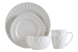 Orsina 16Pc Embossed White Porcelain Dinner Set, 16Pc Dinner Set, Embossed Dinner Set, White Ceramic Dinner Set - thumbnail 1