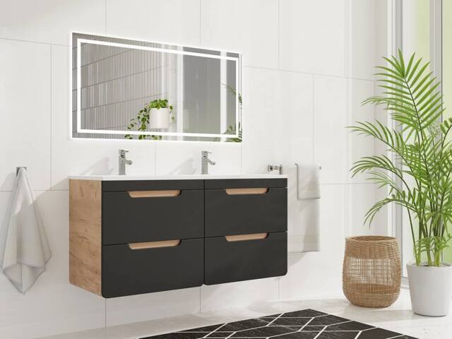 Vente-unique Wall-Hung Vanity Unit - Natural & Anthracite - 120 Cm - ARUBA in Grey - image 1
