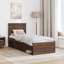 Berkfield Home Bed Frame with Headboard Brown Oak 75 x 190 cm Solid Pine Wood - thumbnail 3