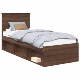 Berkfield Home Bed Frame with Headboard Brown Oak 75 x 190 cm Solid Pine Wood - thumbnail 2