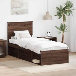 Berkfield Home Bed Frame with Headboard Brown Oak 75 x 190 cm Solid Pine Wood - thumbnail 1