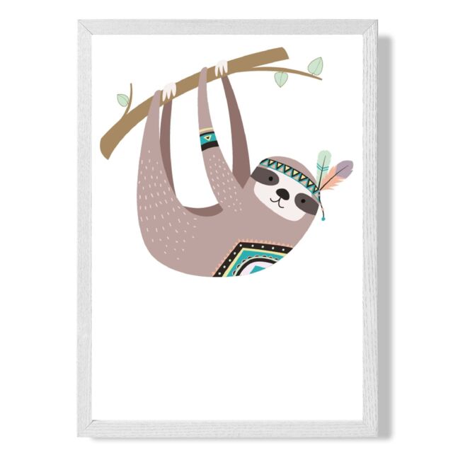 ARTZE Sloth Tribal Animal Framed Print SIZE: A3 with White Frame in Brown - Size: A4 - image 1