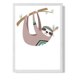 ARTZE Sloth Tribal Animal Framed Print SIZE: A3 with White Frame in Brown - Size: A4 - thumbnail 1