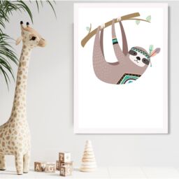 ARTZE Sloth Tribal Animal Framed Print SIZE: A3 with White Frame in Brown - Size: A4 - thumbnail 2