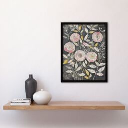 "Artery8 Rose Flowers Pink Grey Folk Art Patterns Framed Art Print - Size: W12"" x H16""" - thumbnail 4