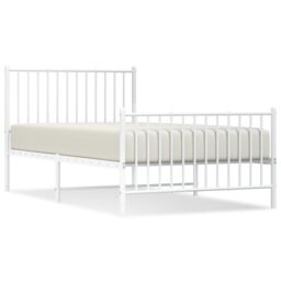 Berkfield Home Metal Bed Frame with Headboard & Footboard White 100x190 cm - thumbnail 2