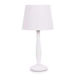 ValueLights Victoria White Wood Stem Table Lamp with Fabric Tapered Shade & LED Bulb - thumbnail 2