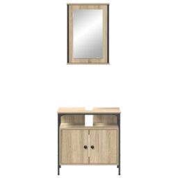 Berkfield Home 2 Piece Bathroom Cabinet Set Sonoma Oak Engineered Wood in Beige - thumbnail 7