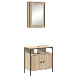 Berkfield Home 2 Piece Bathroom Cabinet Set Sonoma Oak Engineered Wood in Beige - thumbnail 2