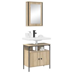 Berkfield Home 2 Piece Bathroom Cabinet Set Sonoma Oak Engineered Wood in Beige - thumbnail 3