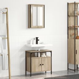 Berkfield Home 2 Piece Bathroom Cabinet Set Sonoma Oak Engineered Wood in Beige - thumbnail 4