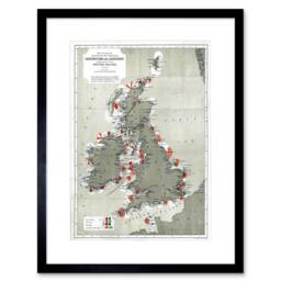 "Artery8 Map Antique 1884 Price Lighthouses Lightships British Isle Framed Art in Grey - Size: W12"" x H16""" - thumbnail 1