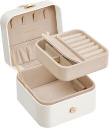 SONGMICS Portable Jewellery Box with Two Layers for Accessories in White - thumbnail 7