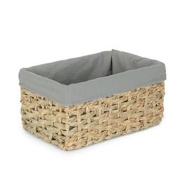 Red Hamper Thatch Grass Woven Storage Basket with Grey Cotton Lining - Size: Large
