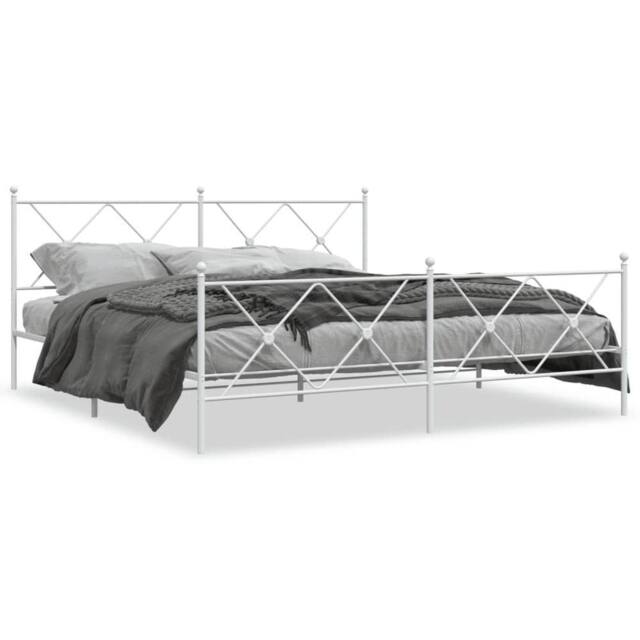 Berkfield Home Metal Bed Frame without Mattress with Footboard White 183x213cm - Size: 183x213 cm - image 1
