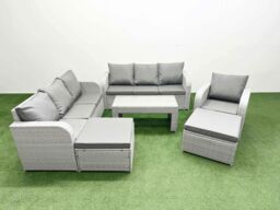 Fimous 9 Seater Poly Rattan Outdoor Garden Furniture Oblong Coffee Table Sofa Set Patio 3 Seater Sofa Reclining Chair 3 Seater Sofa 2 Big Footstools - thumbnail 1