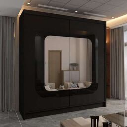 Sliding Wardrobes 4U Chenai Sliding Door Wardrobe with Mirror Glass Design W203cm x H217cm in Black