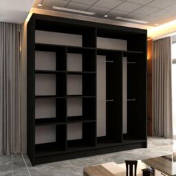 Sliding Wardrobes 4U Chenai Sliding Door Wardrobe with Mirror Glass Design W203cm x H217cm in Black - thumbnail 3