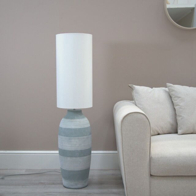 ValueLights Deegan Grey Ceramic Midi Compact Floor Lamp with Tall Fabric Lamp Shade - image 1