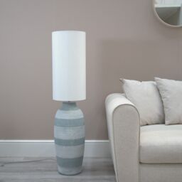 ValueLights Deegan Grey Ceramic Midi Compact Floor Lamp with Tall Fabric Lamp Shade