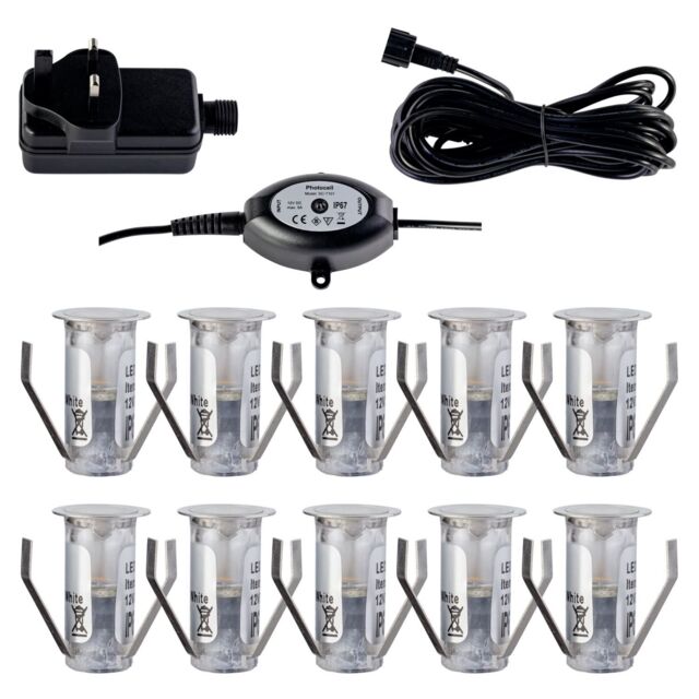 First Choice Lighting Set of 10 - 15mm IP67 Cool White LED Decking Kit with Photocell in Silver - image 1