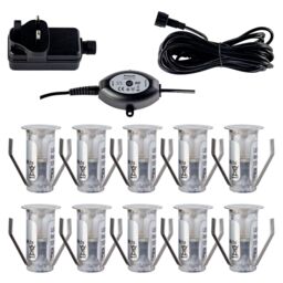 First Choice Lighting Set of 10 - 15mm IP67 Cool White LED Decking Kit with Photocell in Silver - thumbnail 1