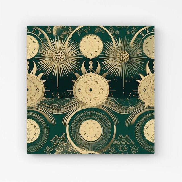 Warren Reed - Designer Green Moon & Sun Abstract Pattern Canvas - Size: w10 inch x h10 inch - image 1