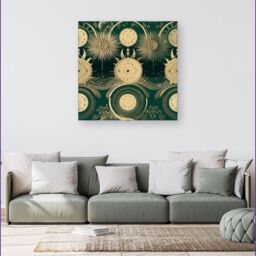 Warren Reed - Designer Green Moon & Sun Abstract Pattern Canvas - Size: w10 inch x h10 inch - thumbnail 4