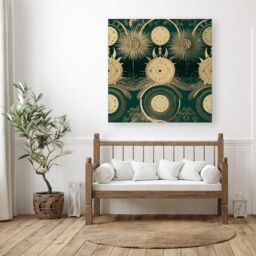 Warren Reed - Designer Green Moon & Sun Abstract Pattern Canvas - Size: w10 inch x h10 inch - thumbnail 3