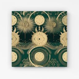 Warren Reed - Designer Green Moon & Sun Abstract Pattern Canvas - Size: w10 inch x h10 inch - thumbnail 1