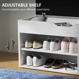 Wyld Haus Zima White Shoe Storage Bench Compartment Light Grey Padded Seat - thumbnail 7
