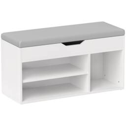 Wyld Haus Zima White Shoe Storage Bench Compartment Light Grey Padded Seat - thumbnail 2