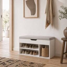 Wyld Haus Zima White Shoe Storage Bench Compartment Light Grey Padded Seat