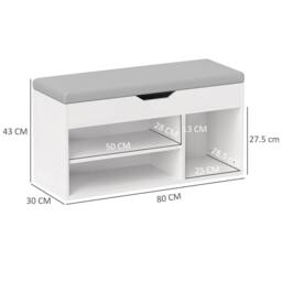 Wyld Haus Zima White Shoe Storage Bench Compartment Light Grey Padded Seat - thumbnail 3